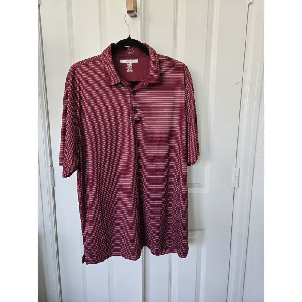 Greg Norman ML75 Play Dry Golf Polo Shirt L Burgundy Striped 4B0289